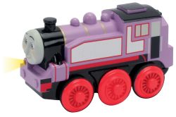 The Rosie die-cast battery-powered engine features powerful four-wheel drive, easy start button, auto shutdown feature, light, and realistic detail. Requires one AA battery (not included).