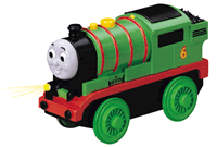 The Percy die-cast battery-powered engine features powerful four-wheel drive, easy start button, auto shutdown feature, light, and realistic detail. Requires one AA battery (not included). 
