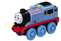 The Thomas die-cast battery-powered engine features powerful four-wheel drive, easy start button, auto shutdown feature, light, and realistic detail. Requires one AA battery (not included). 
